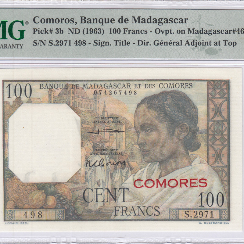 Comoros 100 Francs ND 1963 P3b PMG66 EPQ Comoros 100 Francs ND 1963 P3b PMG66 EPQ