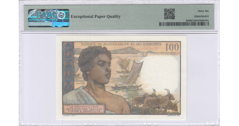 Comoros 100 Francs ND 1963 P3b PMG66 EPQ Comoros 100 Francs ND 1963 P3b PMG66 EPQ