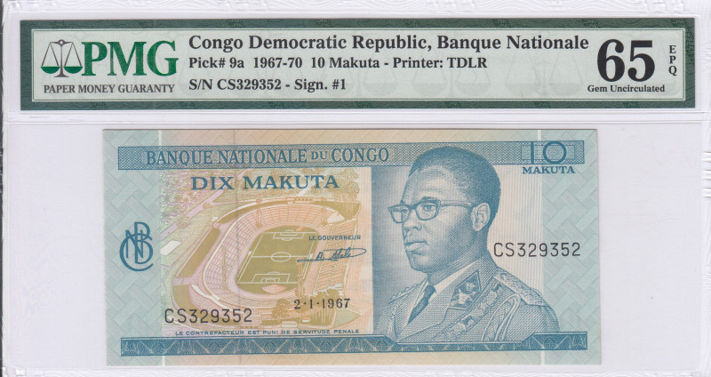 Congo Democratic Republic 10 Makuta 2.1.1967 P9a PMG65 EPQ Congo Democratic Republic 10 Makuta 2.1.1967 P9a PMG65 EPQ