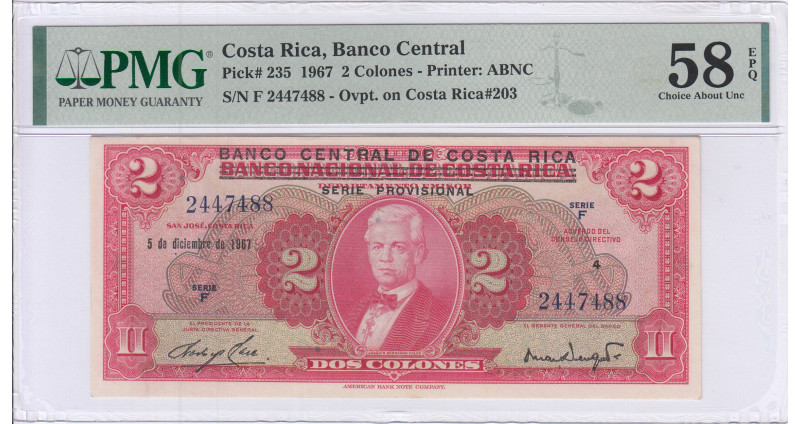 Costa Rica 2 Colones 5.12.1967 P235 PMG58 EPQ