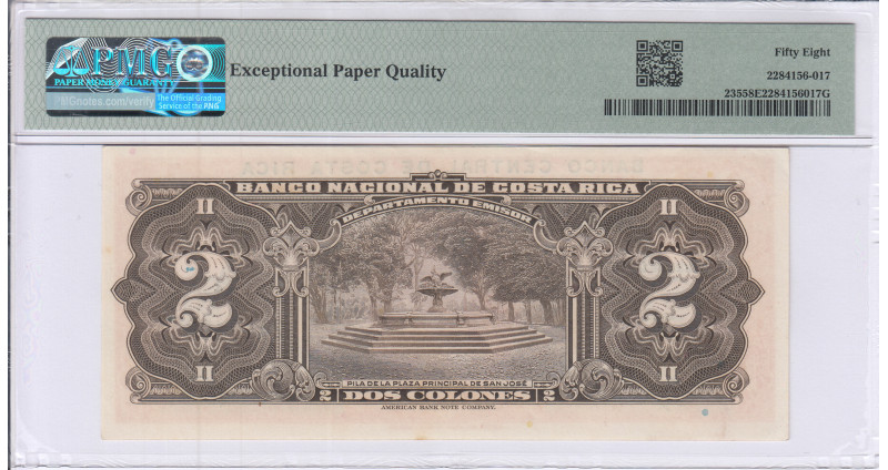Costa Rica 2 Colones 5.12.1967 P235 PMG58 EPQ Costa Rica 2 Colones 5.12.1967 P235 PMG58 EPQ