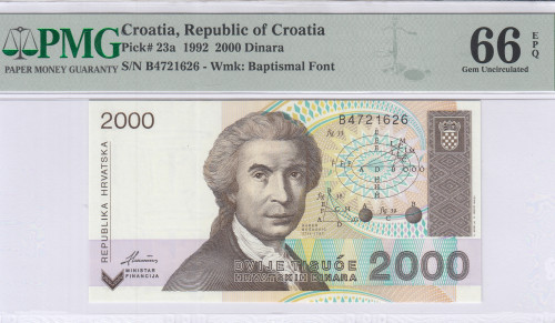 Croatia 2000 Dinara 1992 P23a PMG66 EPQ