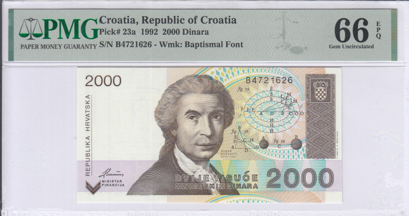 Croatia 2000 Dinara 1992 P23a PMG66 EPQ Croatia 2000 Dinara 1992 P23a PMG66 EPQ
