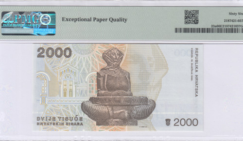Croatia 2000 Dinara 1992 P23a PMG66 EPQ