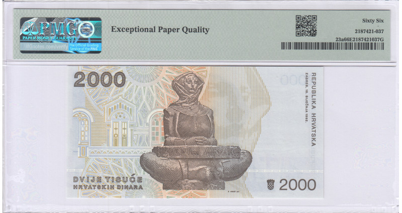 Croatia 2000 Dinara 1992 P23a PMG66 EPQ Croatia 2000 Dinara 1992 P23a PMG66 EPQ