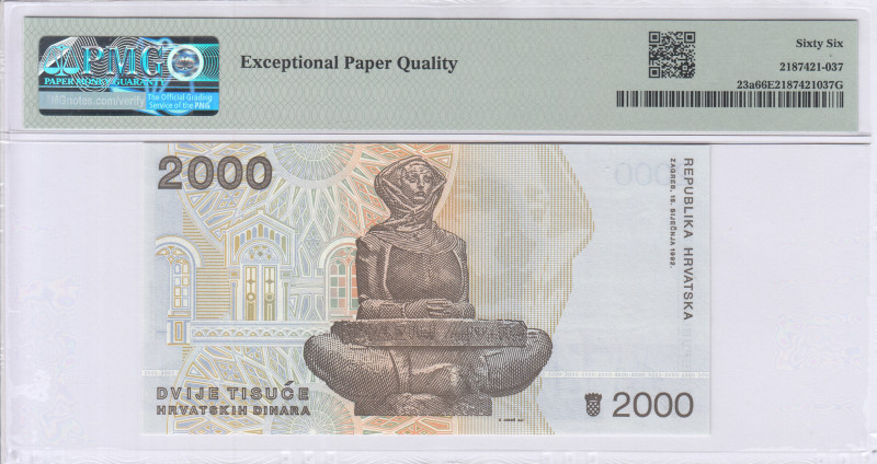 Croatia 2000 Dinara 1992 P23a PMG66 EPQ Croatia 2000 Dinara 1992 P23a PMG66 EPQ