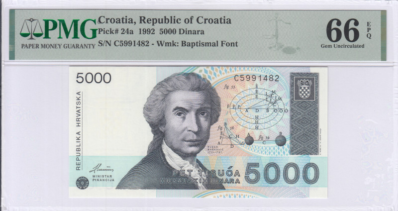 Croatia 5000 Dinara 1992 P24a PMG66 EPQ Croatia 5000 Dinara 1992 P24a PMG66 EPQ