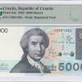 Croatia 5000 Dinara 1992 P24a PMG66 EPQ