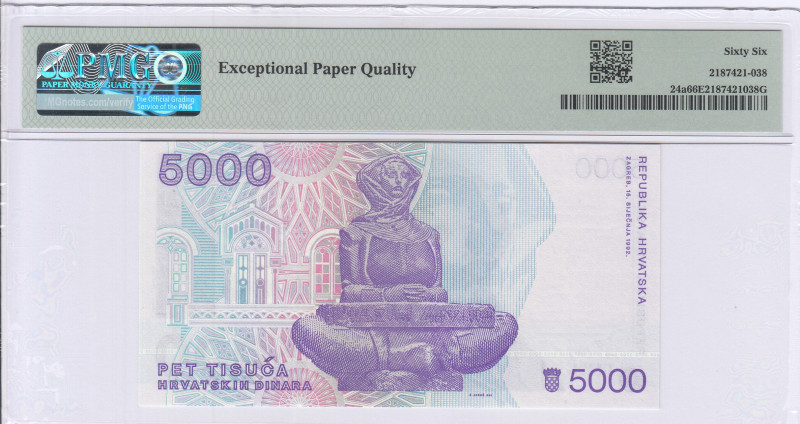 Croatia 5000 Dinara 1992 P24a PMG66 EPQ Croatia 5000 Dinara 1992 P24a PMG66 EPQ