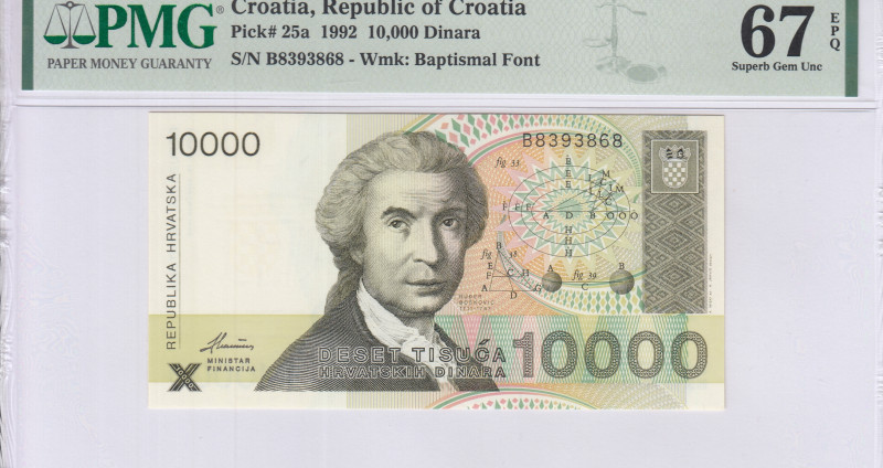 Croatia 10000 Dinara 1992 P25a PMG67 EPQ Croatia 10000 Dinara 1992 P25a PMG67 EPQ