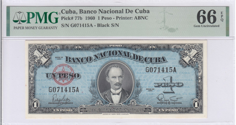 Cuba 1 Peso 1960 P77b PMG66 EPQ