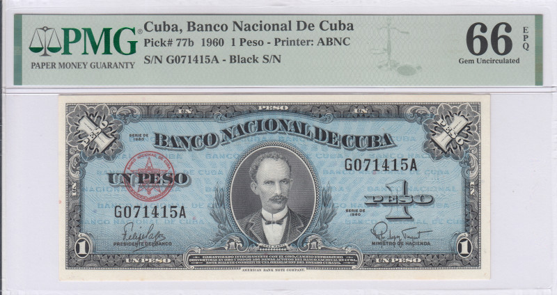 Cuba 1 Peso 1960 P77b PMG66 EPQ Cuba 1 Peso 1960 P77b PMG66 EPQ