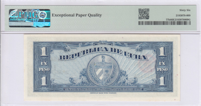 Cuba 1 Peso 1960 P77b PMG66 EPQ Cuba 1 Peso 1960 P77b PMG66 EPQ
