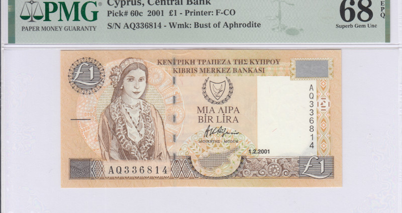 Cyprus 1 Pound 1.2.2001 P60c PMG68 EPQ