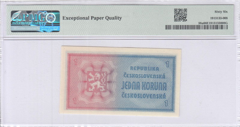 Czechoslovakia 1 Koruna ND 1946 P58a PMG66 EPQ Czechoslovakia 1 Koruna ND 1946 P58a PMG66 EPQ