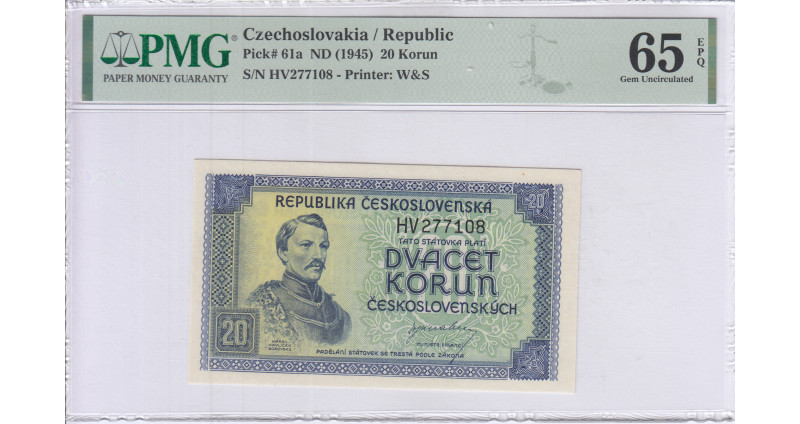 Czechoslovakia 20 Korun ND 1945 P61a PMG65 EPQ