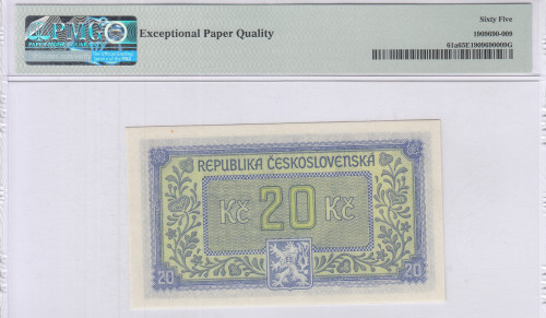 Czechoslovakia 20 Korun ND 1945 P61a PMG65 EPQ Czechoslovakia 20 Korun ND 1945 P61a PMG65 EPQ