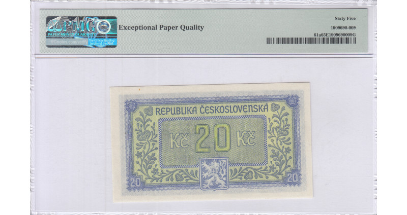 Czechoslovakia 20 Korun ND 1945 P61a PMG65 EPQ Czechoslovakia 20 Korun ND 1945 P61a PMG65 EPQ