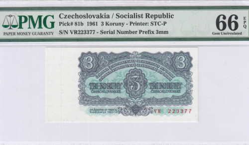 Czechoslovakia 3 Koruny 1961 P81b PMG66 EPQ Czechoslovakia 3 Koruny 1961 P81b PMG66 EPQ