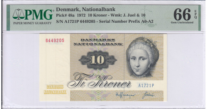 Denmark 10 Kroner 1972 P48a PMG66 EPQ