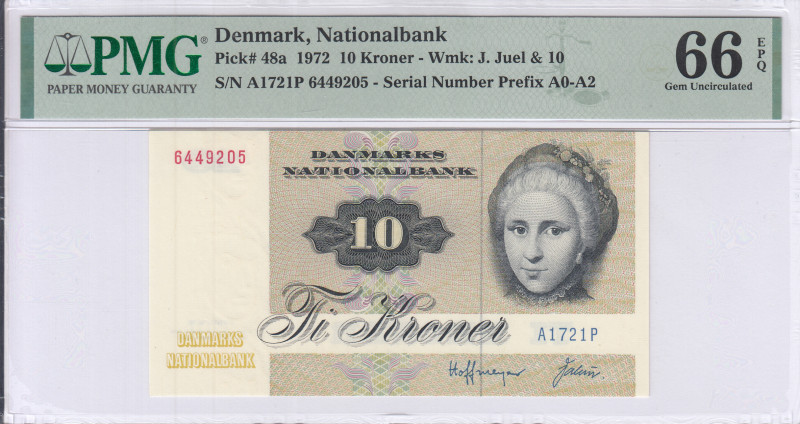 Denmark 10 Kroner 1972 P48a PMG66 EPQ Denmark 10 Kroner 1972 P48a PMG66 EPQ