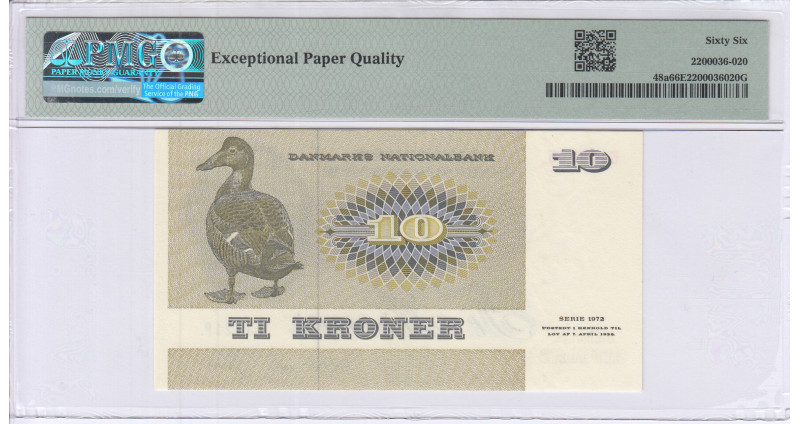 Denmark 10 Kroner 1972 P48a PMG66 EPQ Denmark 10 Kroner 1972 P48a PMG66 EPQ