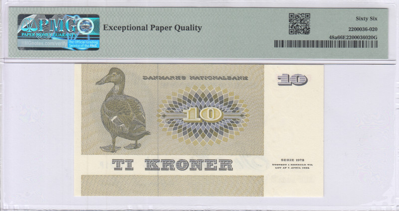 Denmark 10 Kroner 1972 P48a PMG66 EPQ Denmark 10 Kroner 1972 P48a PMG66 EPQ