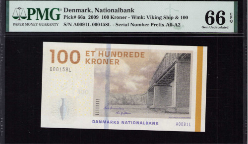Denmark 100 Kroner 2009 P66a PMG66 EPQ