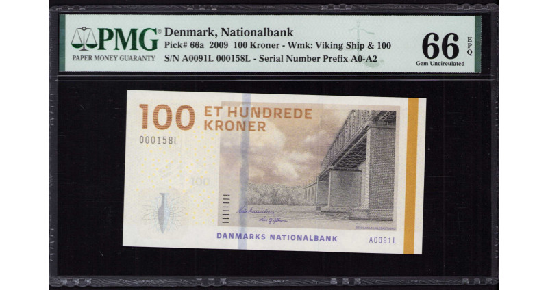 Denmark 100 Kroner 2009 P66a PMG66 EPQ