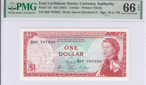 East Caribbean States 1 Dollar ND 1965 P13f PMG66 EPQ East Caribbean States 1 Dollar ND 1965 P13f PMG66 EPQ