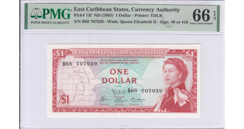 East Caribbean States 1 Dollar ND 1965 P13f PMG66 EPQ East Caribbean States 1 Dollar ND 1965 P13f PMG66 EPQ