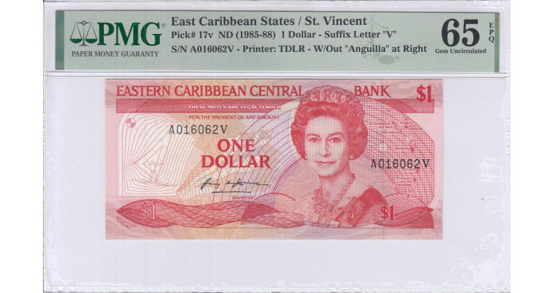 East Caribbean States  1 Dollar 1985-88 P17v PMG65 EPQ East Caribbean States  1 Dollar 1985-88 P17v PMG65 EPQ