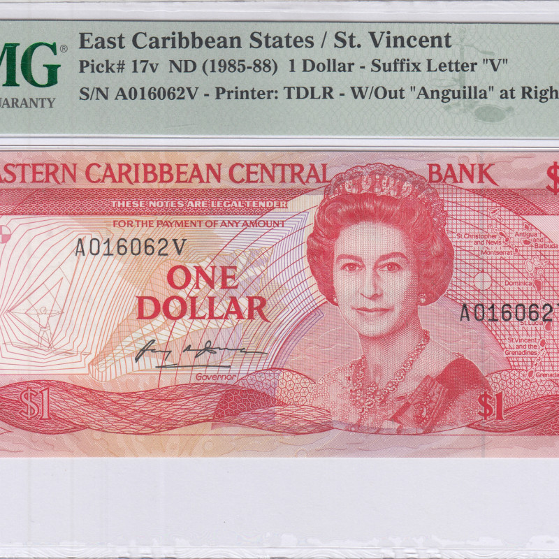 East Caribbean States  1 Dollar 1985-88 P17v PMG65 EPQ