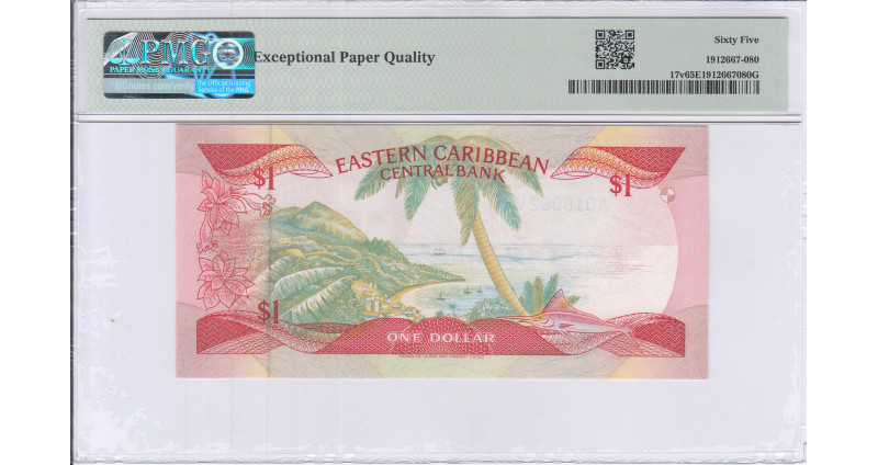 East Caribbean States  1 Dollar 1985-88 P17v PMG65 EPQ East Caribbean States  1 Dollar 1985-88 P17v PMG65 EPQ