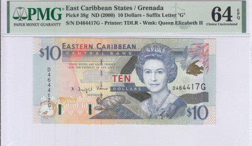 East Caribbean States 10 Dollars 2000 P38g PMG64 EPQ East Caribbean States 10 Dollars 2000 P38g PMG64 EPQ
