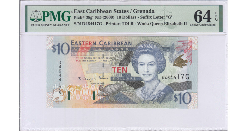 East Caribbean States 10 Dollars 2000 P38g PMG64 EPQ East Caribbean States 10 Dollars 2000 P38g PMG64 EPQ