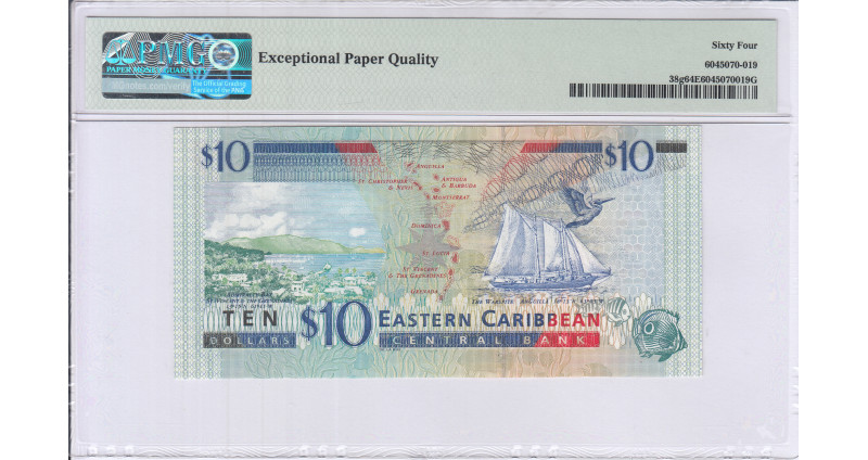 East Caribbean States 10 Dollars 2000 P38g PMG64 EPQ East Caribbean States 10 Dollars 2000 P38g PMG64 EPQ