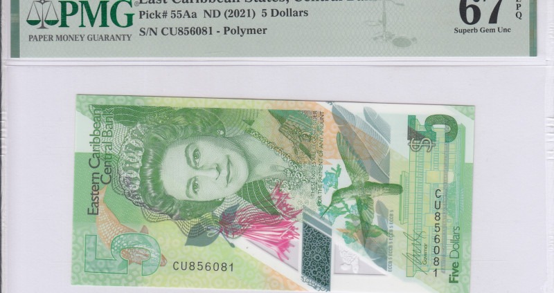 East Caribbean States 5 Dollars 2021 P55Aa PMG67 EPQ