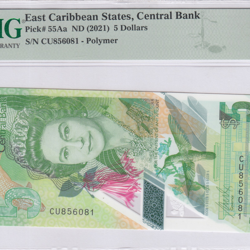East Caribbean States 5 Dollars 2021 P55Aa PMG67 EPQ East Caribbean States 5 Dollars 2021 P55Aa PMG67 EPQ