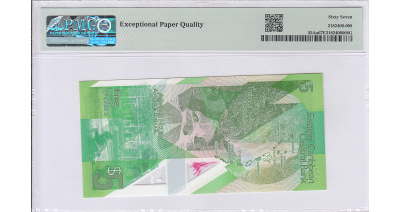 East Caribbean States 5 Dollars 2021 P55Aa PMG67 EPQ East Caribbean States 5 Dollars 2021 P55Aa PMG67 EPQ