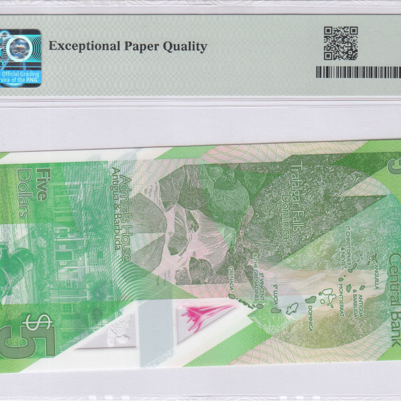 East Caribbean States 5 Dollars 2021 P55Aa PMG67 EPQ East Caribbean States 5 Dollars 2021 P55Aa PMG67 EPQ