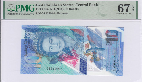 East Caribbean States 10 Dollars 2019 P56a PMG67 EPQ East Caribbean States 10 Dollars 2019 P56a PMG67 EPQ