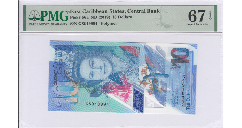 East Caribbean States 10 Dollars 2019 P56a PMG67 EPQ East Caribbean States 10 Dollars 2019 P56a PMG67 EPQ