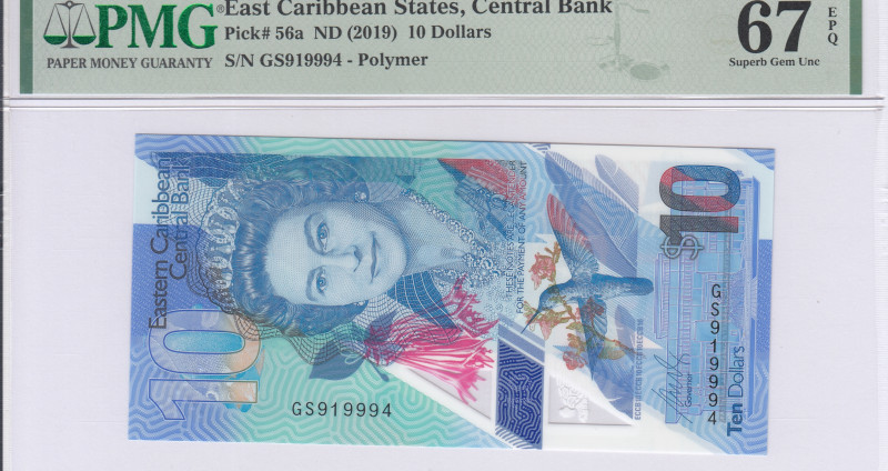 East Caribbean States 10 Dollars 2019 P56a PMG67 EPQ