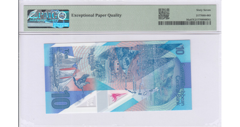 East Caribbean States 10 Dollars 2019 P56a PMG67 EPQ East Caribbean States 10 Dollars 2019 P56a PMG67 EPQ