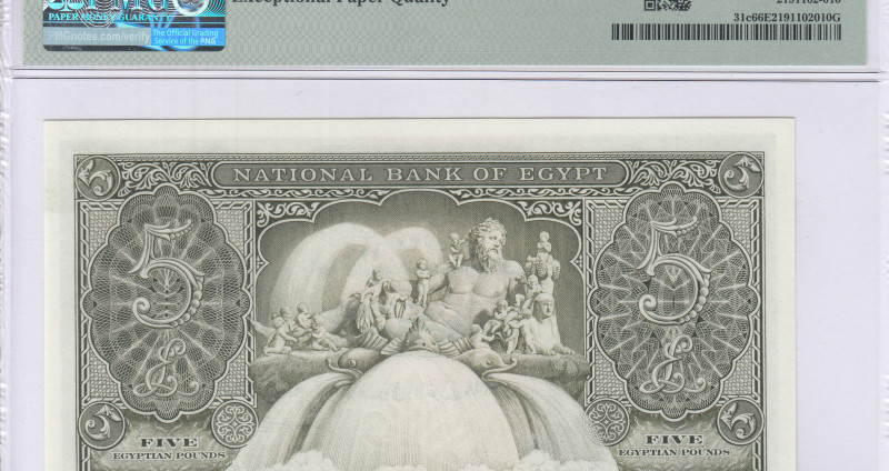 Egypt 5 Pounds 1958 P31c PMG66 EPQ Egypt 5 Pounds 1958 P31c PMG66 EPQ