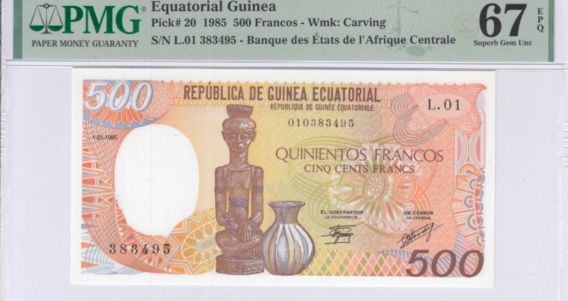 Equatorial Guinea 500 Francs 1.1.1985 P20 PMG67 EPQ Equatorial Guinea 500 Francs 1.1.1985 P20 PMG67 EPQ