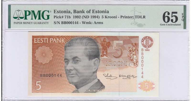 Estonia  5 Krooni 1992 (ND1994) P71b PMG65 EPQ