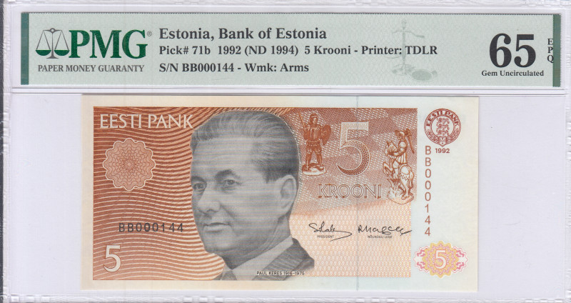 Estonia 5 Krooni 1992 (ND1994) P71b PMG65 EPQ Estonia 5 Krooni 1992 (ND1994) P71b PMG65 EPQ