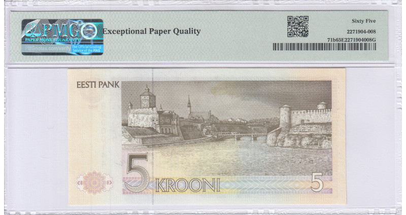 Estonia 5 Krooni 1992 (ND1994) P71b PMG65 EPQ Estonia 5 Krooni 1992 (ND1994) P71b PMG65 EPQ